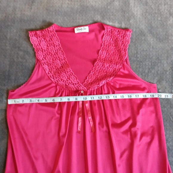 Vanity Fair Fuchsia Lace Trim Chemise Nightgown Slip Dress, Pink, Vintage - Picture 6 of 8